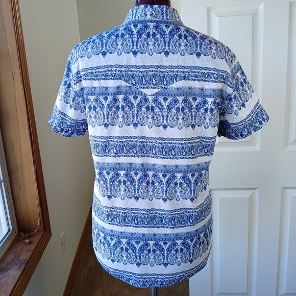 NWOT Rogue State Blue Paisley Pearl Snap-Front Shirt L cotton collared s.sleeve - Picture 4 of 14